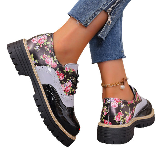 Damen florale Brogue-Schnürschuhe mit mehrlagigem Materialmix und profilierter Gummisohle Shop Nory