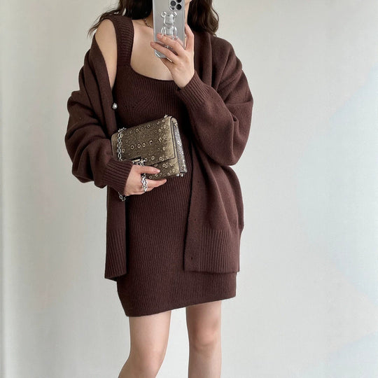 Damen Strickkleid mit offener Strickjacke Shop Nory