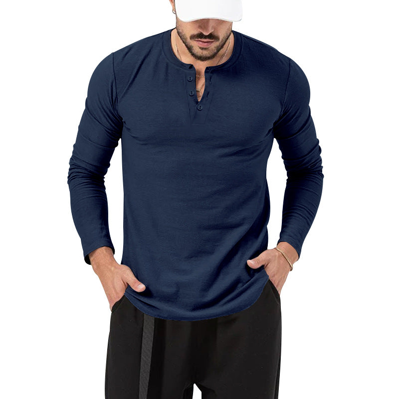 Herren Langarm Henley-Shirt mit modischem Knopfverschluss Shopnory