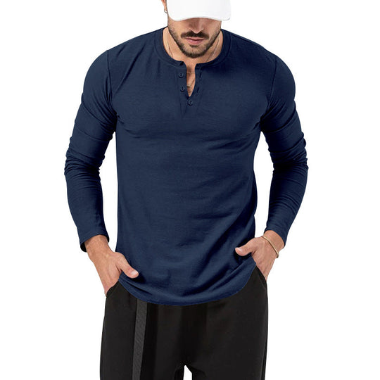 Herren Langarm Henley-Shirt mit modischem Knopfverschluss Shopnory