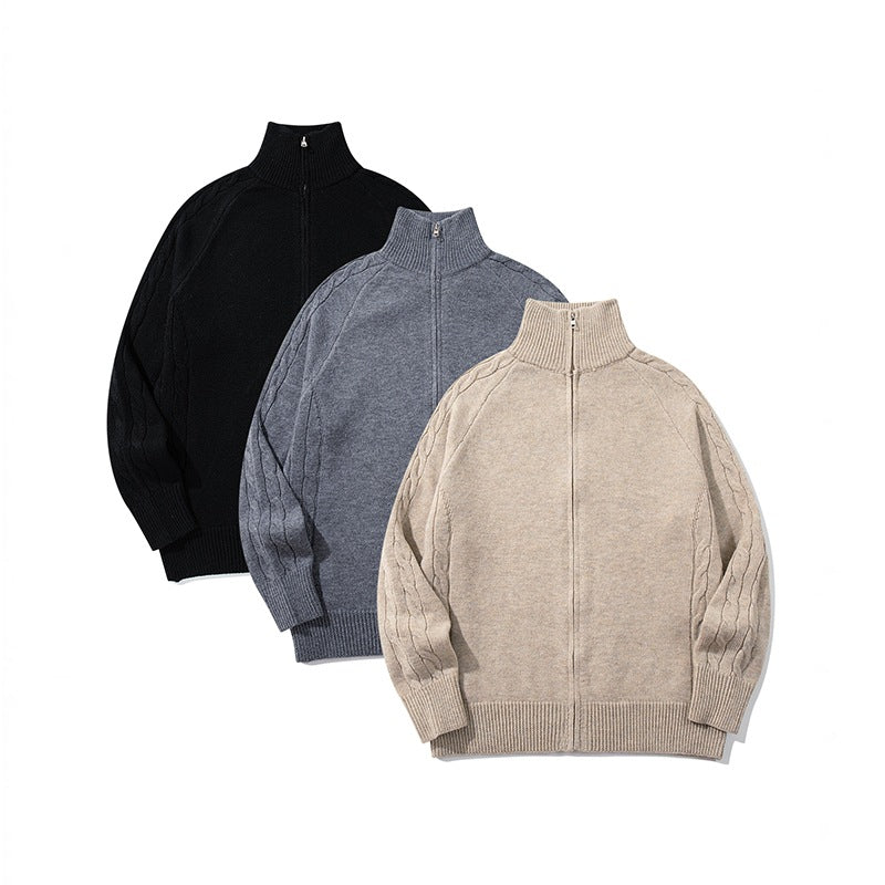 Herren Grobstrick‑Zipjacke mit Funnelkragen, Raglanärmeln und Zopfmuster Shop Nory