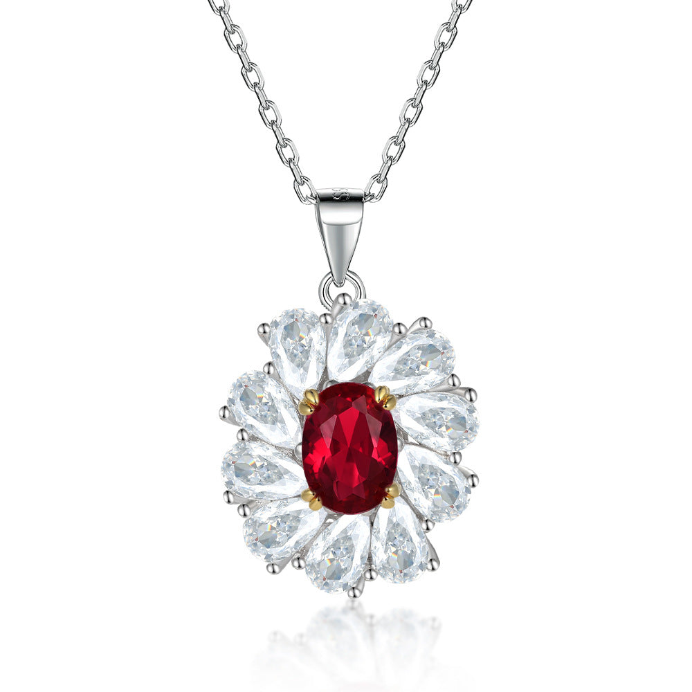 Damen elegante Halskette mit rotem Edelstein und Kristallen Shop Nory