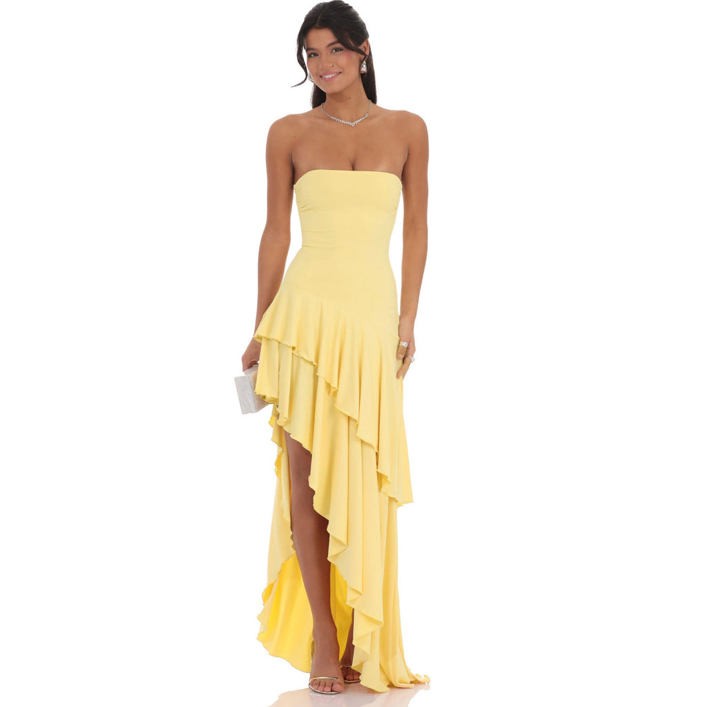Damen Asymmetrisches Maxikleid mit fließendem Volant