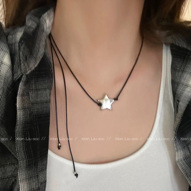 Damen Halskette mit einzigartigem Sternenanhänger und verstellbarem Kordelverschluss Shop Nory