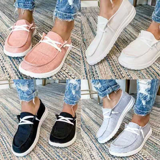 Damen nan Segeltuch-Mokassin-Sneaker mit elastischer Schnürung gepolstertem Komfortfußbett und profilierter Gummisohle