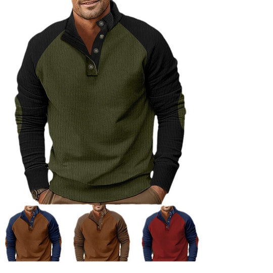 Herren Warmer Waffelstruktur-Henleypullover mit Kontrast-Raglanärmeln & Stehkragen Shop Nory