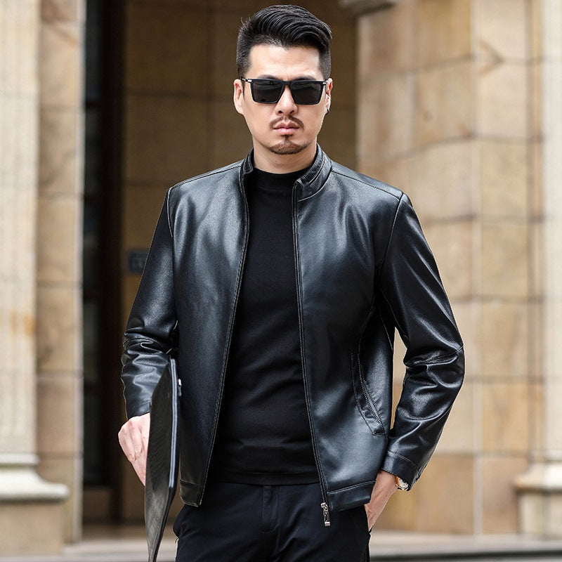 Herren Lederimitat-Übergangsjacke mit Stehkragen und verdecktem Reißverschluss Shop Nory