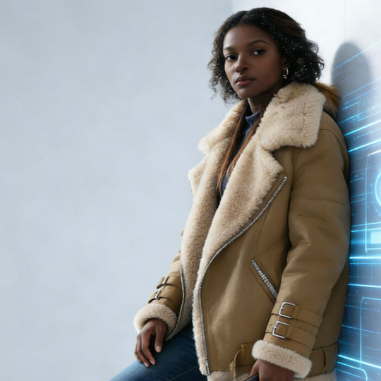 Damen Kurzjacke im Fliegerstil mit abgesetztem Fellkragen und verstellbaren Schnallen Shop Nory