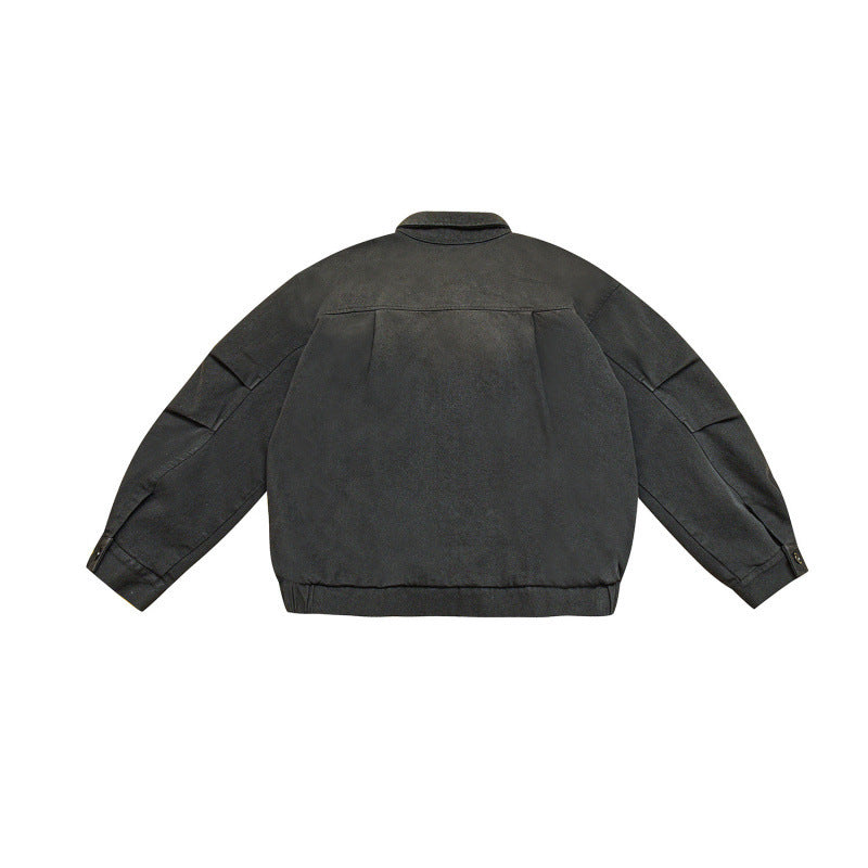Herren Boxy-Bomberjacke aus Velourslederoptik mit Hemdkragen, Reißverschluss und elastischem Saum Shop Nory