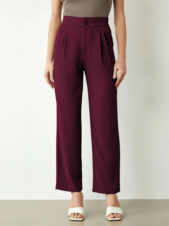 Damen Hochtaillierte weite Stoffhose mit Bundfalten und Doppelknopf Shop Nory