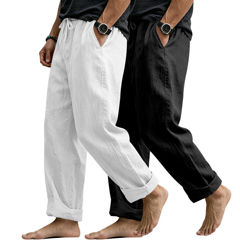 Herren Weite Komfort-Freizeithose aus Leinenmix mit Tunnelzug, Eingrifftaschen und Umschlag Shop Nory