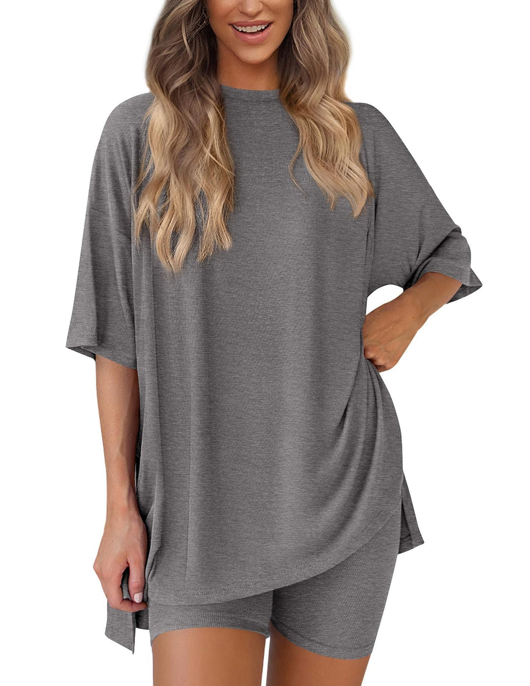 Damen Lässiges Lounge-Set mit übergroßem Oberteil und kurzen Hosen