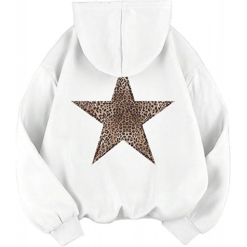 Damen Kapuzensweater mit stylish Leopardstern-Design und entspannter Passform