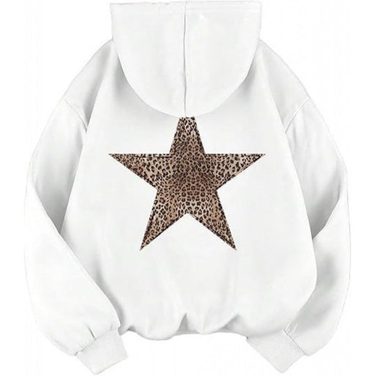 Damen Kapuzensweater mit stylish Leopardstern-Design und entspannter Passform