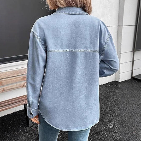 Damen Oversized Jeans-Hemdjacke aus Denim mit Brusttaschen Shop Nory