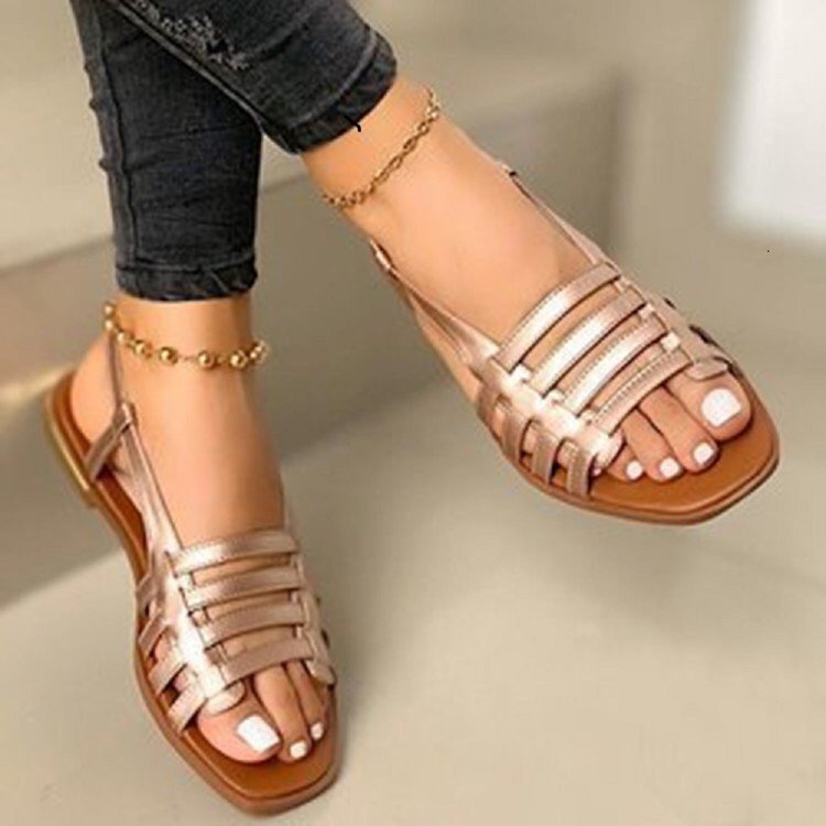 Damen Geflochtene Riemen-Sandalen mit flacher Laufsohle und offenem Zehenbereich Shop Nory
