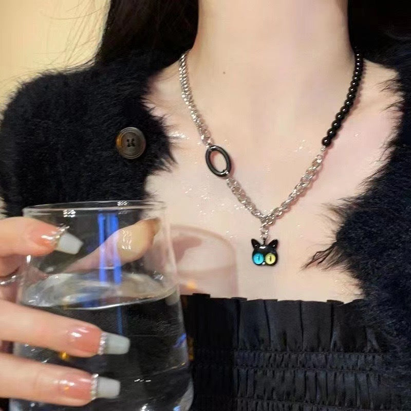 Damen Halskette mit verspieltem Katzenmotiv und langlebiger Gliederkette Shop Nory