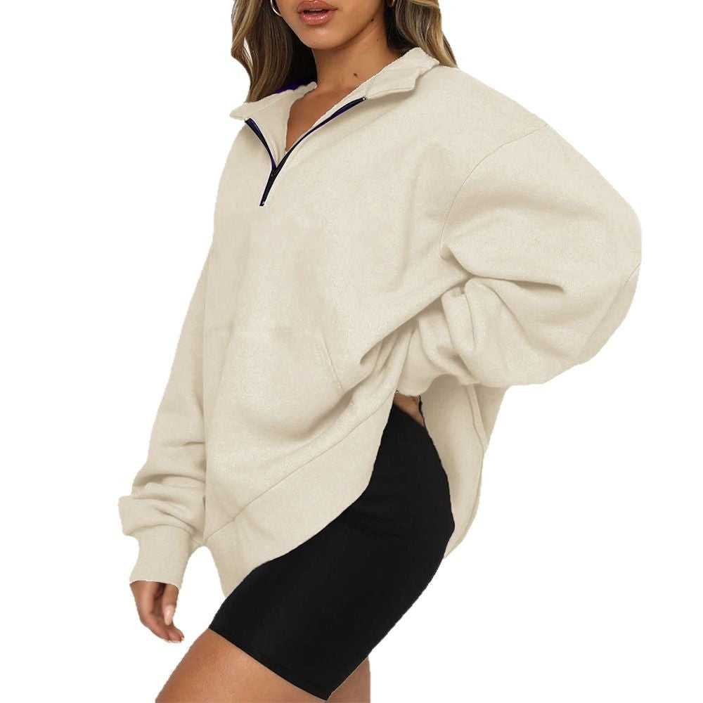 Damen nan Oversize-Halbzip-Kapuzenpullover mit Kängurutasche und verlängertem Saum Shop Nory