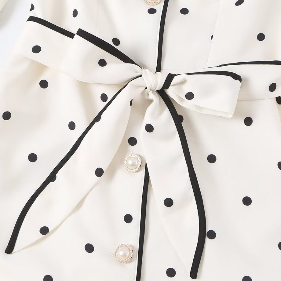 Damen Midi-Hemdblusenkleid mit Polka‑Dot, Kontrastpaspel und Taillengürtel Shop Nory