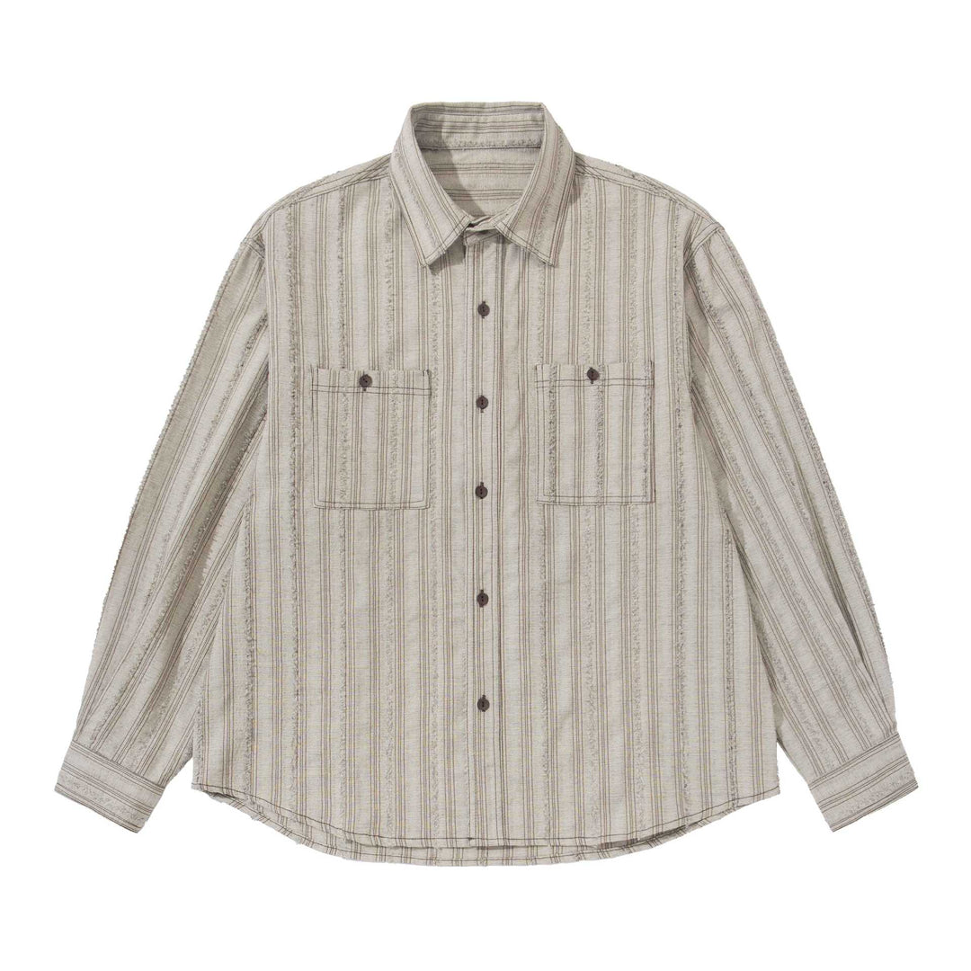 Herren lockeres gestreiftes Overshirt im Hemdjacken‑Stil mit Brusttaschen und abgerundetem Saum Shop Nory