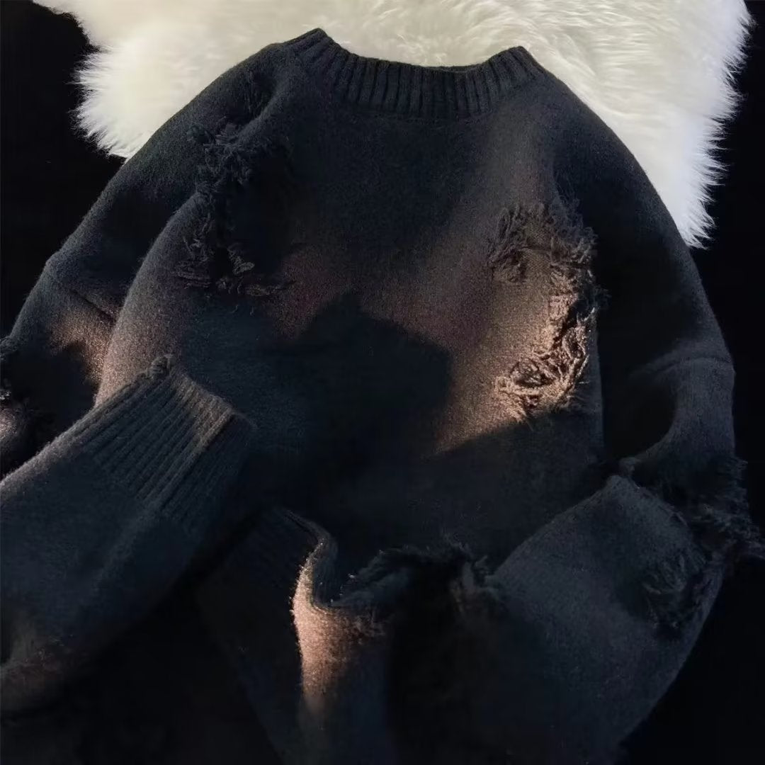Unisex Oversized Strickpullover mit Destroy-Details und Rundhalsausschnitt Shop Nory