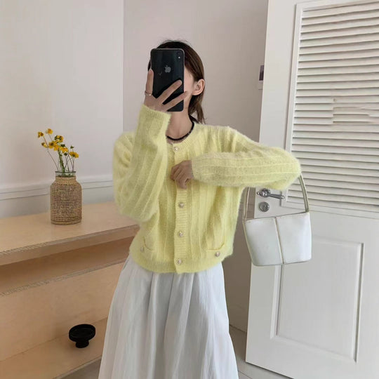 Damen Flauschiger Cardigan mit perligen Knöpfen Shop Nory