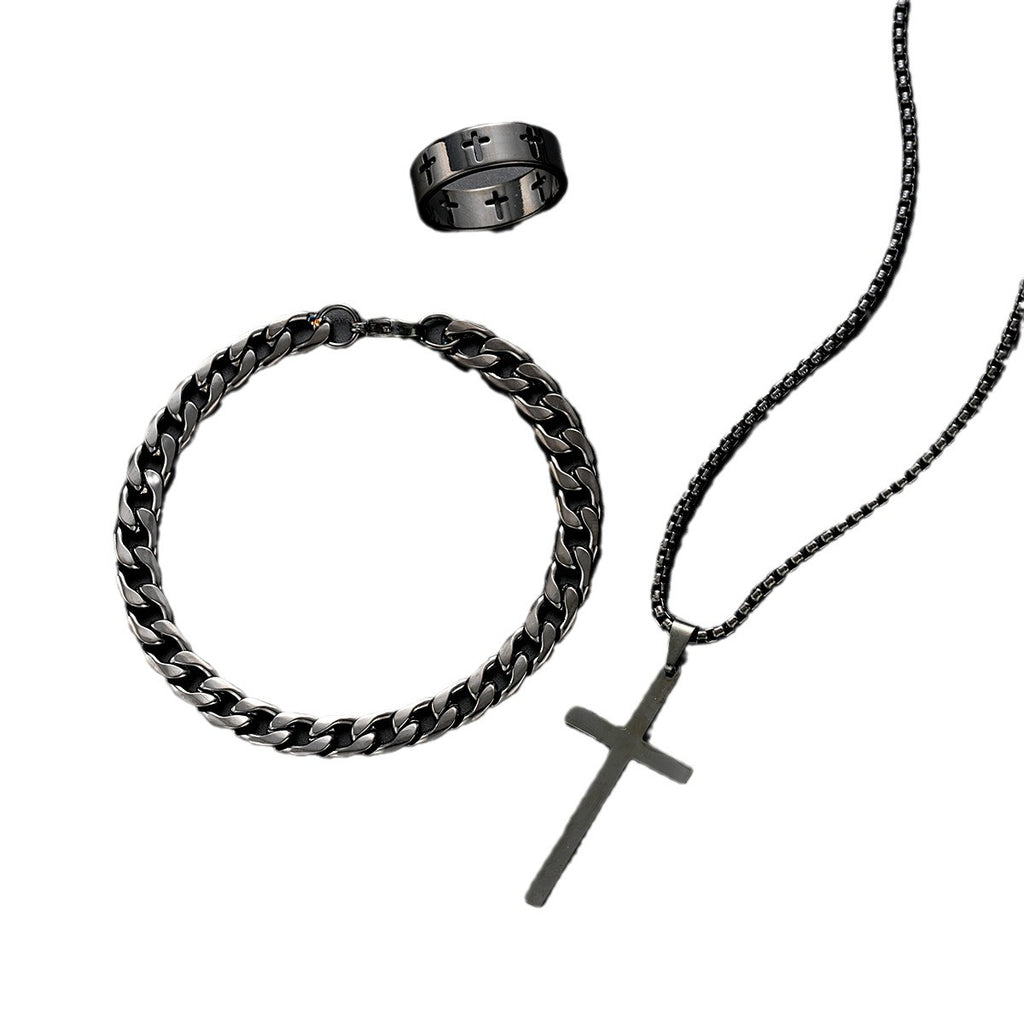 Herren Schmuckset aus robustem Edelstahl mit einzigartigem Kreuzanhänger und stilvollen Details Shop Nory