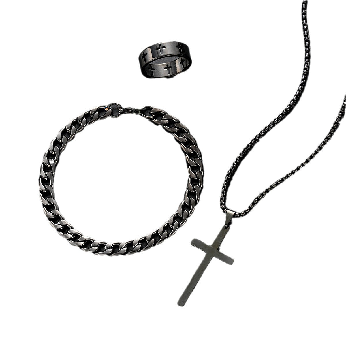 Herren Schmuckset aus robustem Edelstahl mit einzigartigem Kreuzanhänger und stilvollen Details Shop Nory