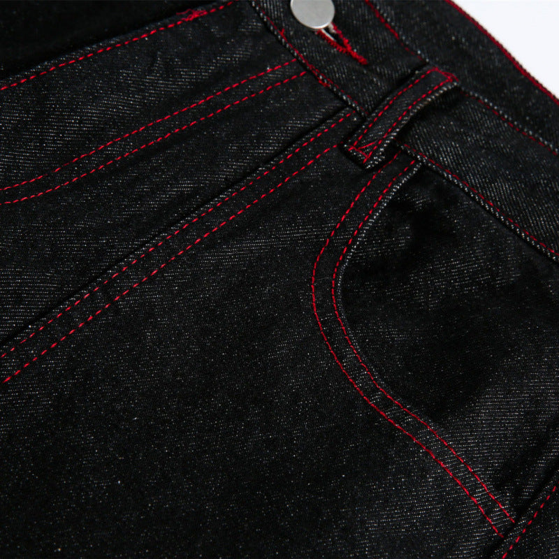 Damen Weite High‑Waist Denim‑Hose im Utility‑Look mit Kontrastnähten Shop Nory