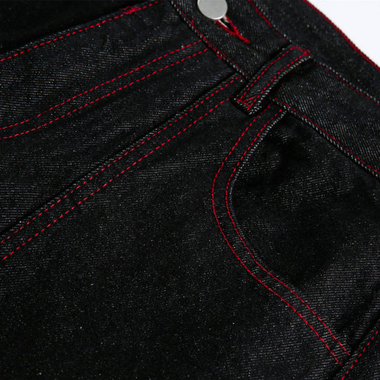 Damen Weite High‑Waist Denim‑Hose im Utility‑Look mit Kontrastnähten Shop Nory