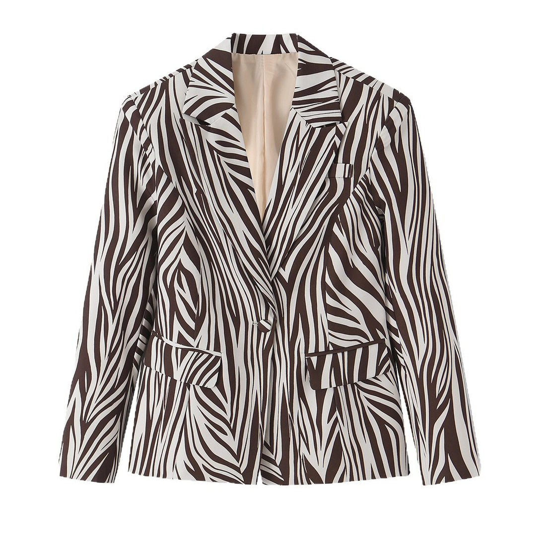 Damen Taillierter Zebra-Print Blazer mit Reverskragen und Pattentaschen Shop Nory