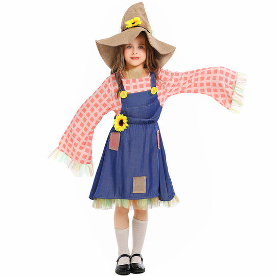 Mädchen Schürzenkleid mit Sonnenblumen-Akzenten und Hut Shop Nory