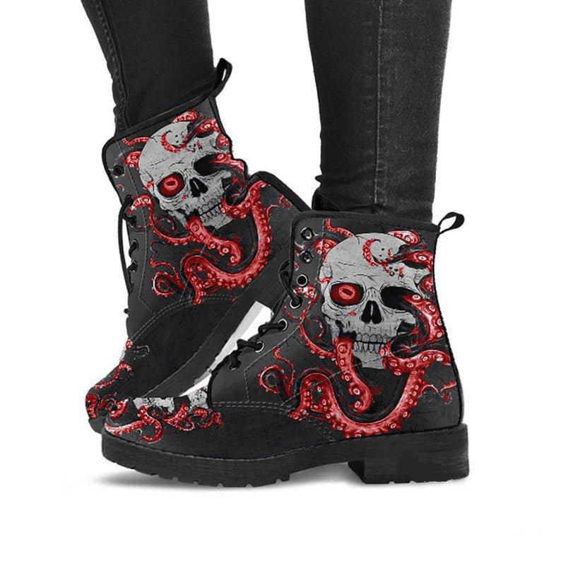 Damen Schnürstiefeletten mit kreativem Totenkopf-Design und robustem Profilsohle