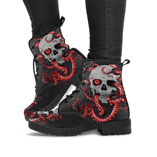 Damen Schnürstiefeletten mit kreativem Totenkopf-Design und robustem Profilsohle