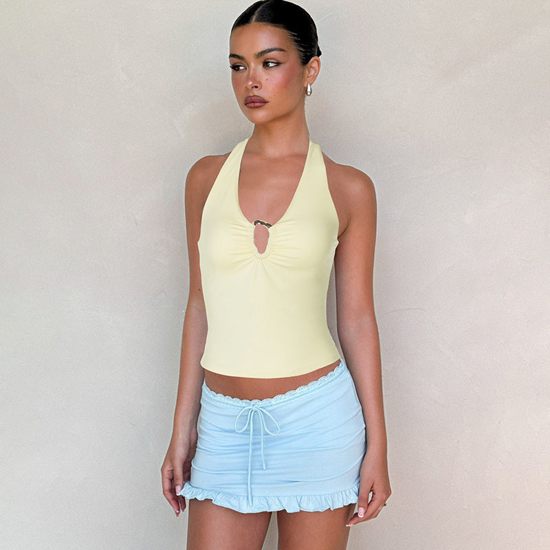 Damen Neckholder-Top mit dekorativem Schlitz und raffiniertem Design Shopnory