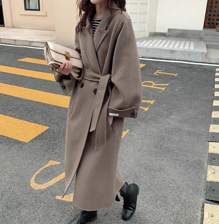 Damen Langer Wollmantel mit Bindegürtel, Oversize‑Silhouette und Ballonärmeln Shop Nory