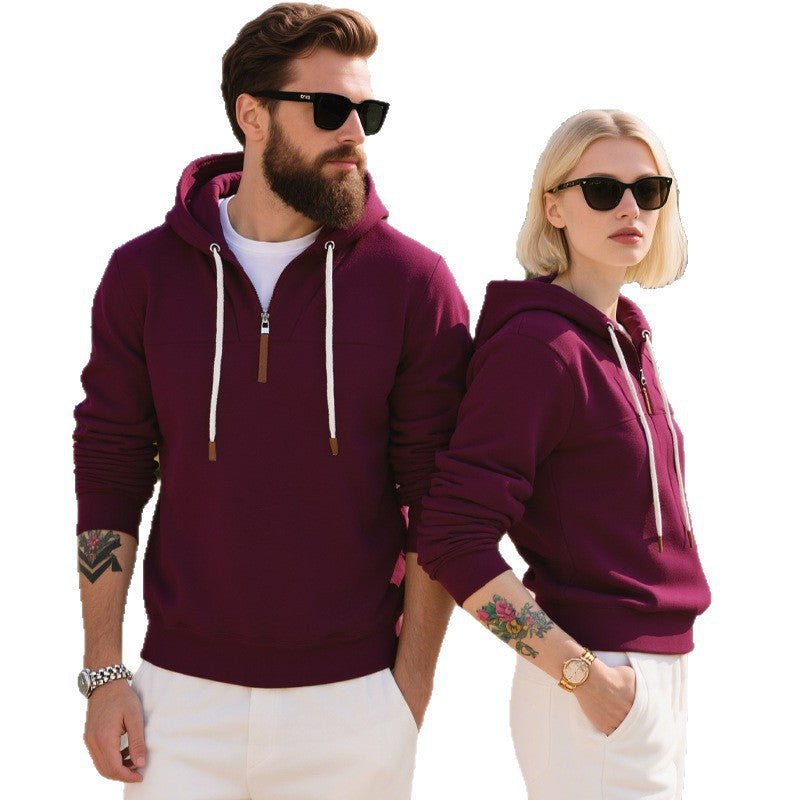 Herren nan minimalistischer Soft‑Fleece Halbzip‑Hoodie mit Lederzipper und Kordelzug Shop Nory