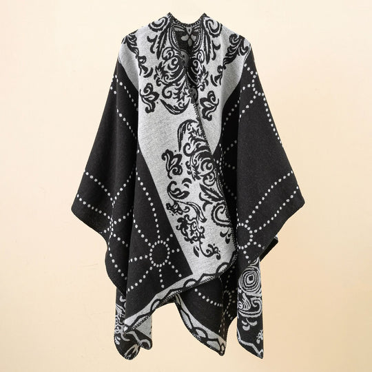 Damen Jacquard-Ruana im Umhangstil mit kontrastierender Kettelsaum Shop Nory