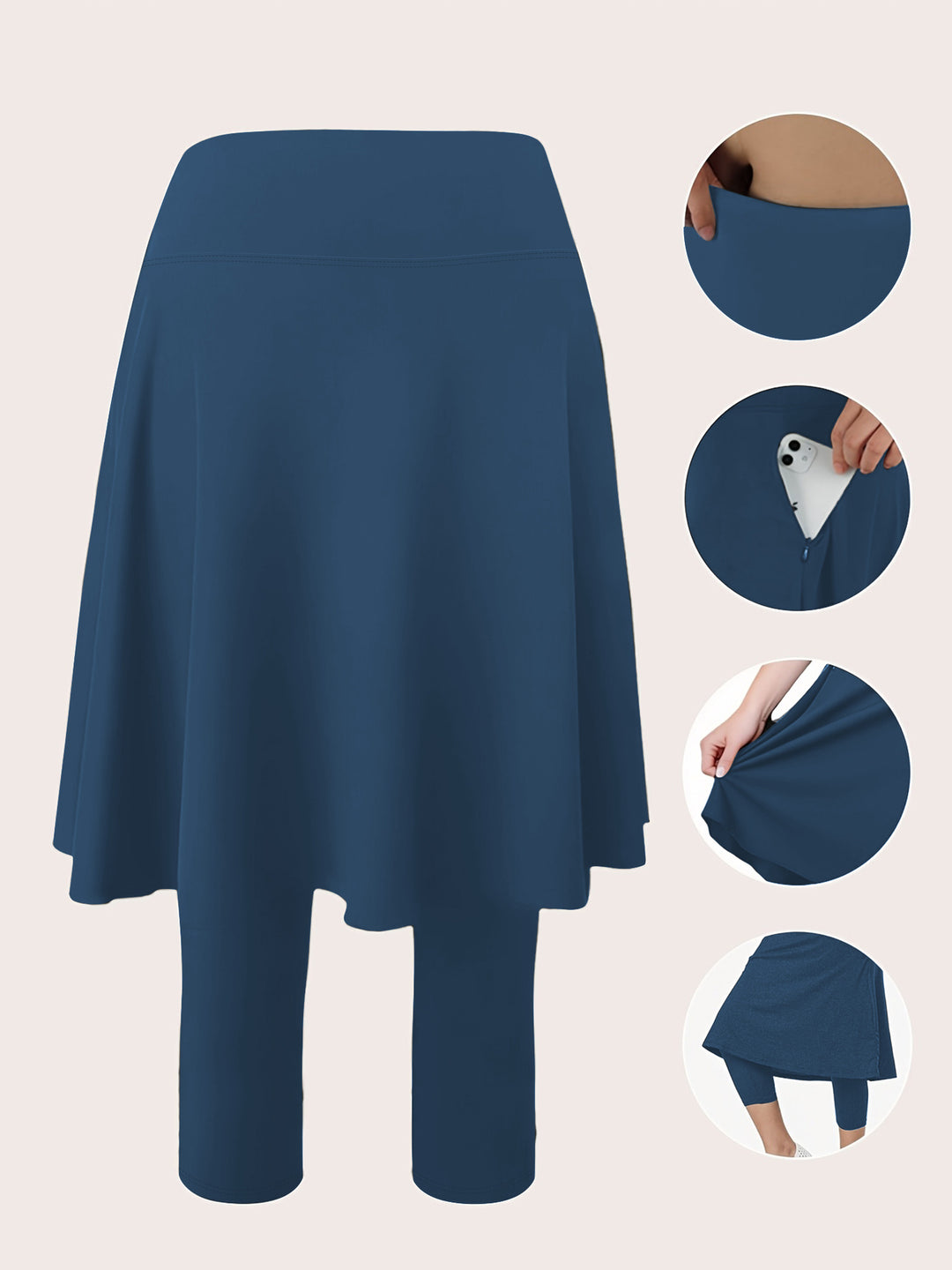 Damen Leggings mit integriertem Rock hoher Taillenbund und Seitentasche Shopy Nory