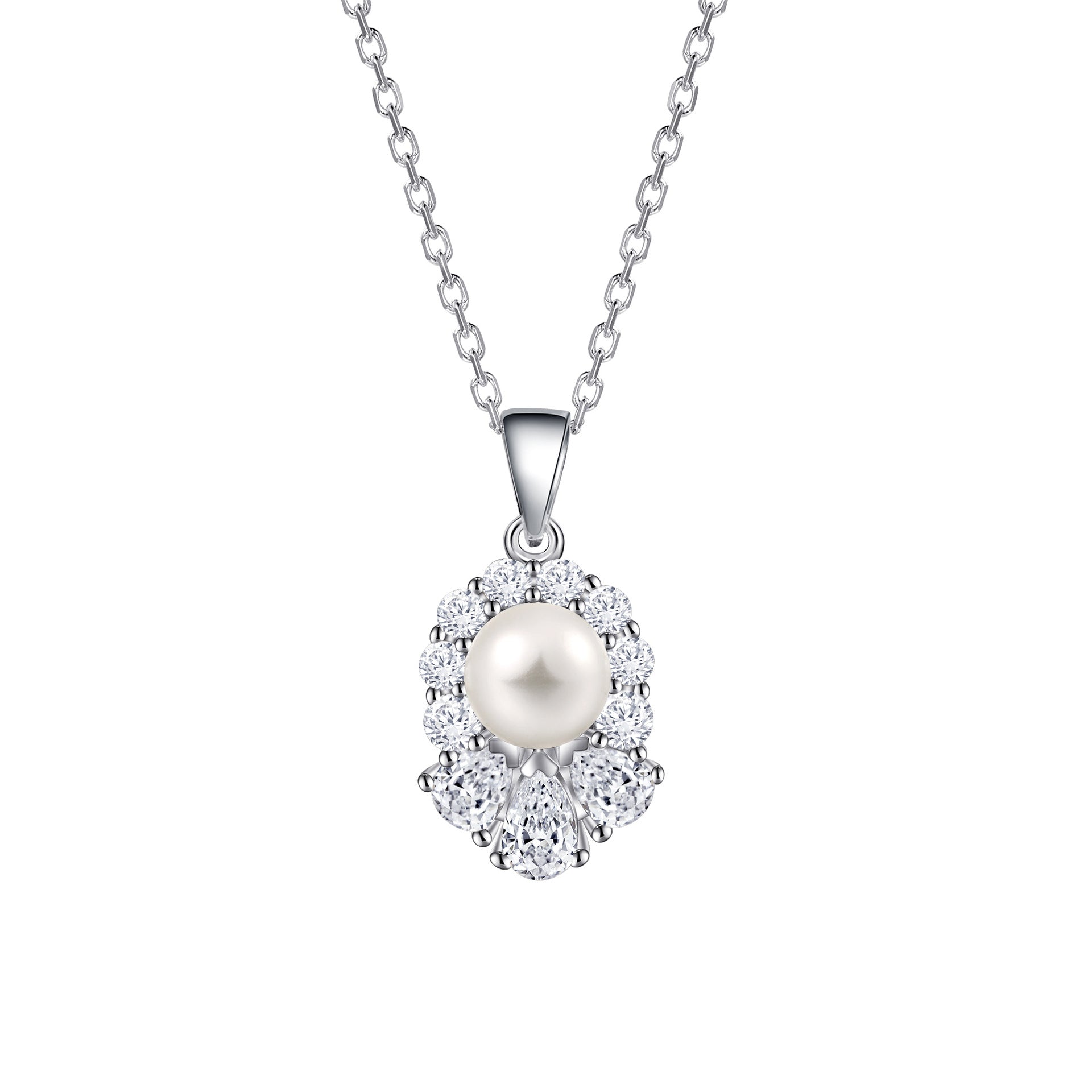 Damen Halskette mit elegantem Perlenanhänger und funkelndem Zirkonia-Besatz Shop Nory
