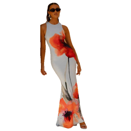 Damen Maxikleid mit floralen Akzenten und figurbetontem Schnitt