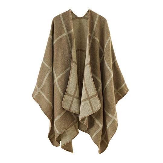 Damen Reversibler Oversize-Umhang mit großem Karomuster und offener Front Shop Nory