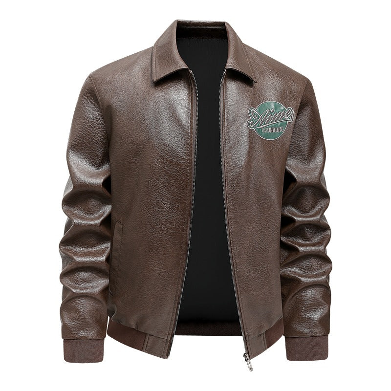 Herren Lässige Lederjacke mit Stickdetails Shop Nory