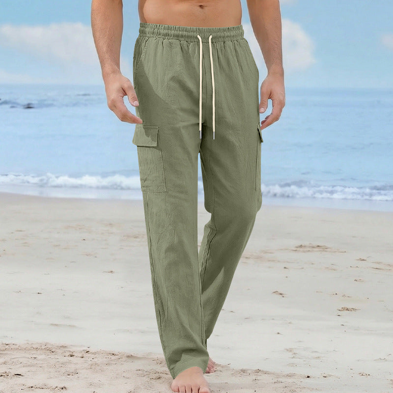 Herren Cargo-Strandhose aus Leinenmix mit elastischem Bund und Kordelzug Shop Nory