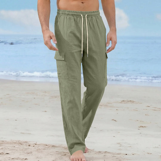 Herren Cargo-Strandhose aus Leinenmix mit elastischem Bund und Kordelzug Shop Nory