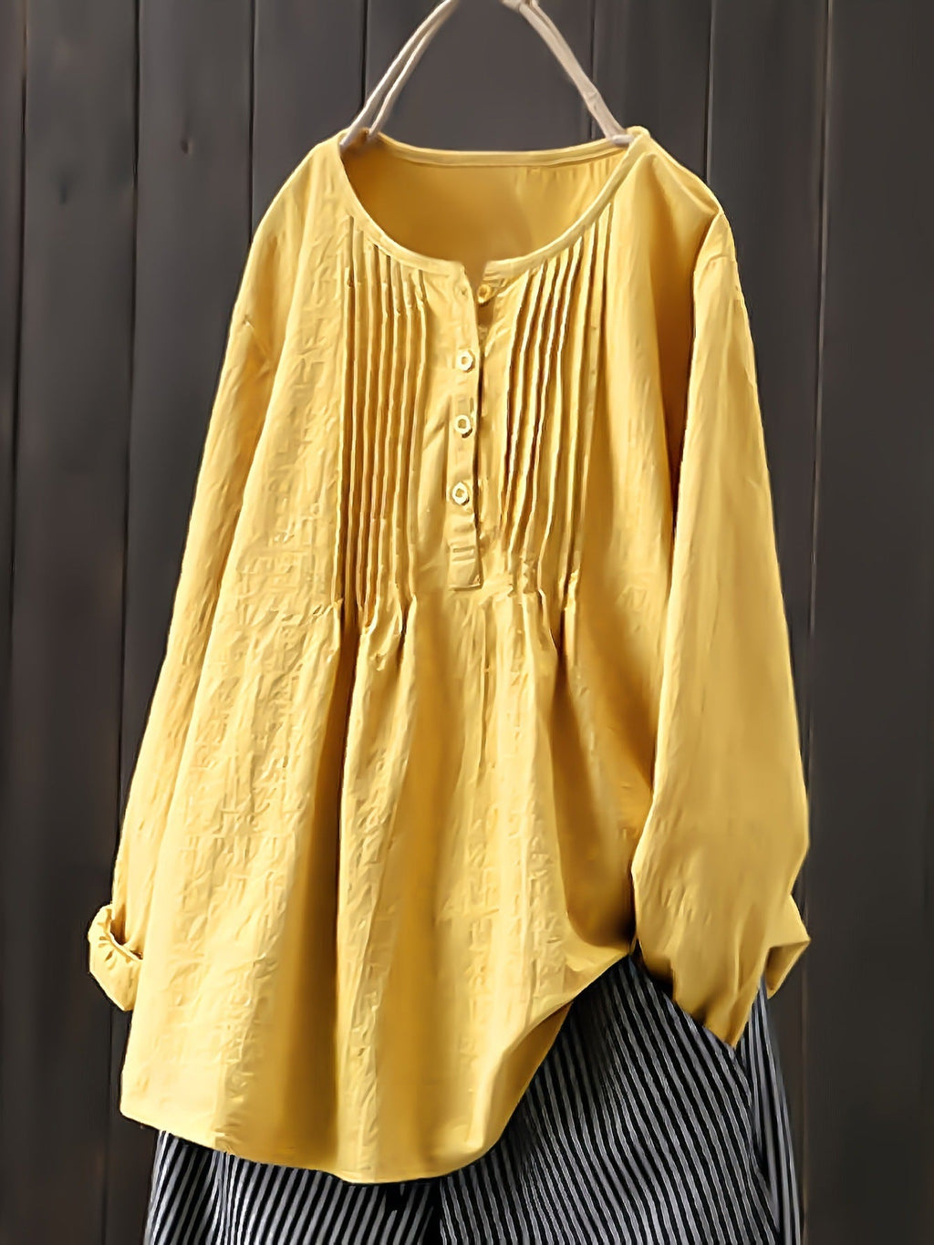 Damen Bluse mit Falten und Knopfleiste Shopnory