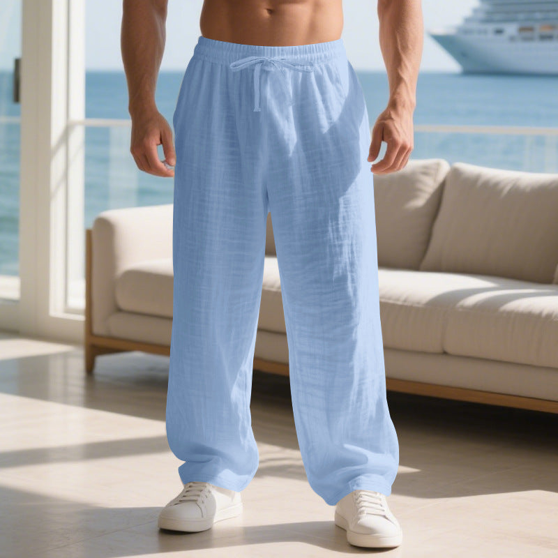 Herren lockere Sommerhose aus leichtem Leinenmaterial mit elastischem Bund und Seitentaschen