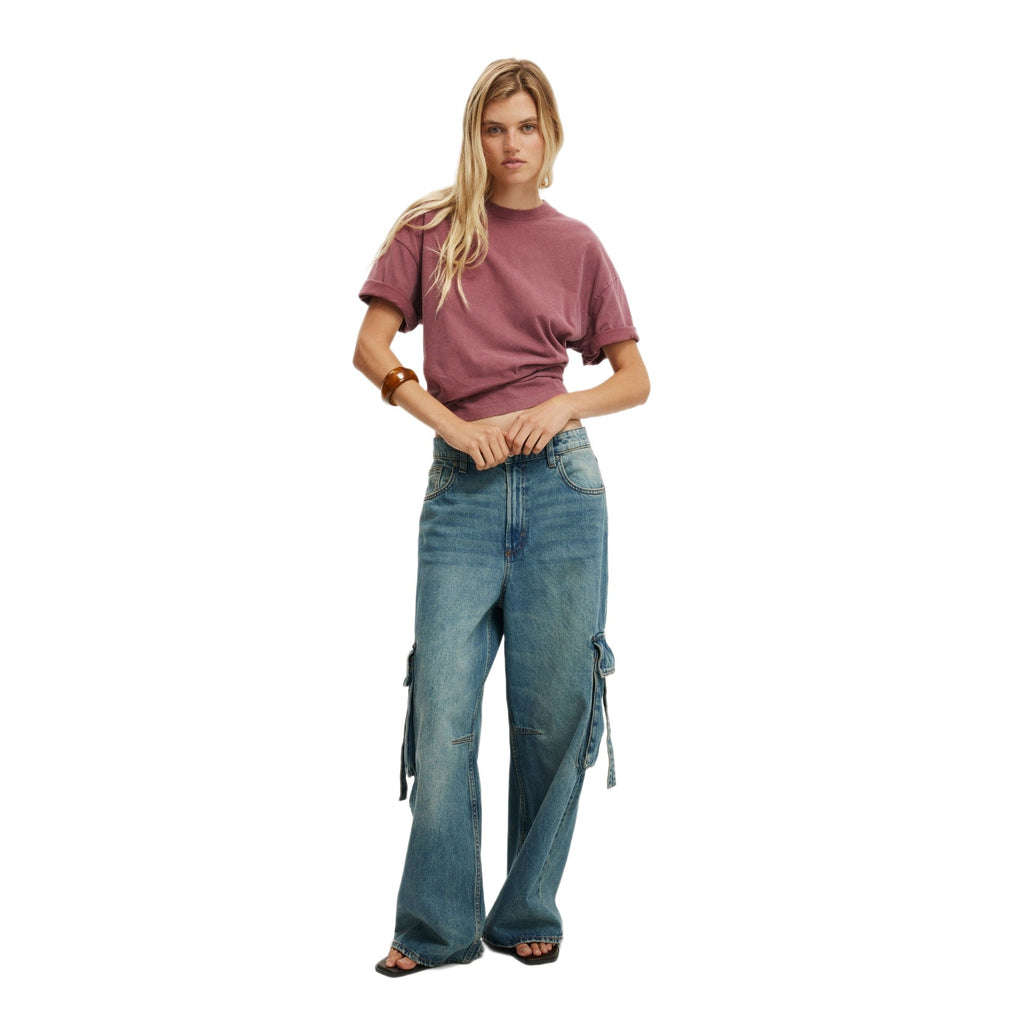 Damen lässige Cargo-Jeans im weiten Schnitt mit praktischen Taschen