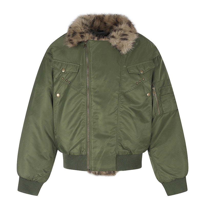Damen wattierte Bomberjacke mit Kunstpelzkragen und Utility‑Details Shop Nory