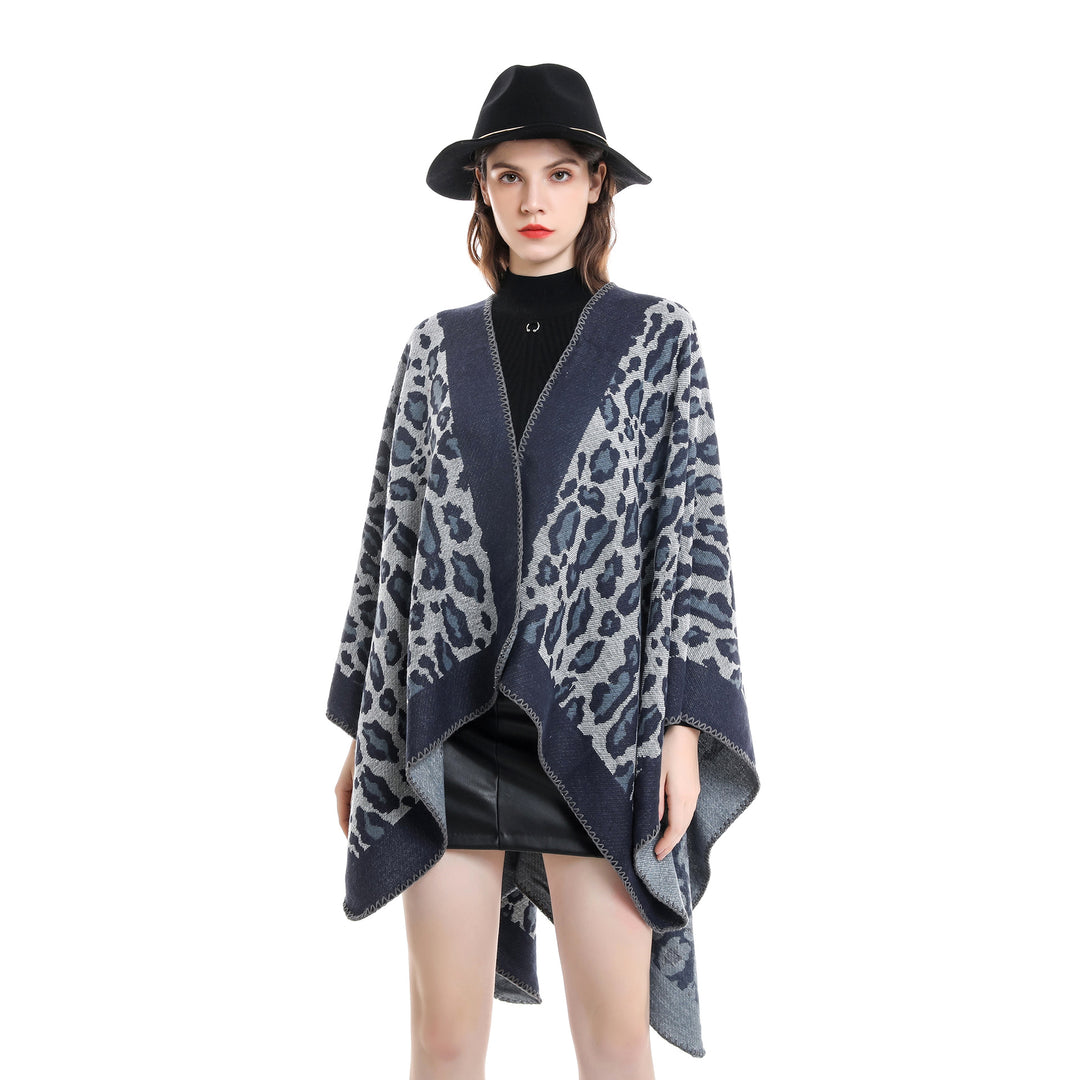 Damen Grobgewebter Jacquard‑Umhang mit Leo‑Print und offener Kimono‑Silhouette Shop Nory